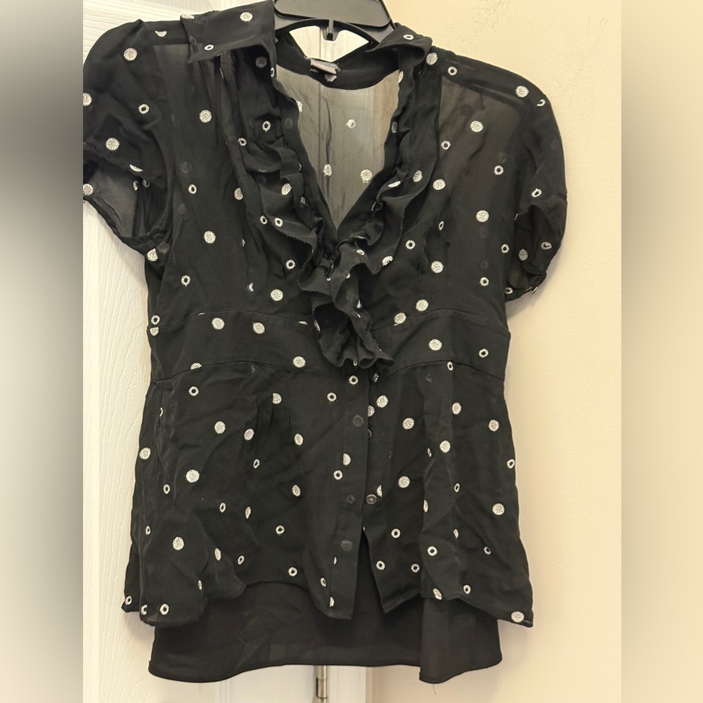 Ann Taylor Black and White Polka Dot Blouse